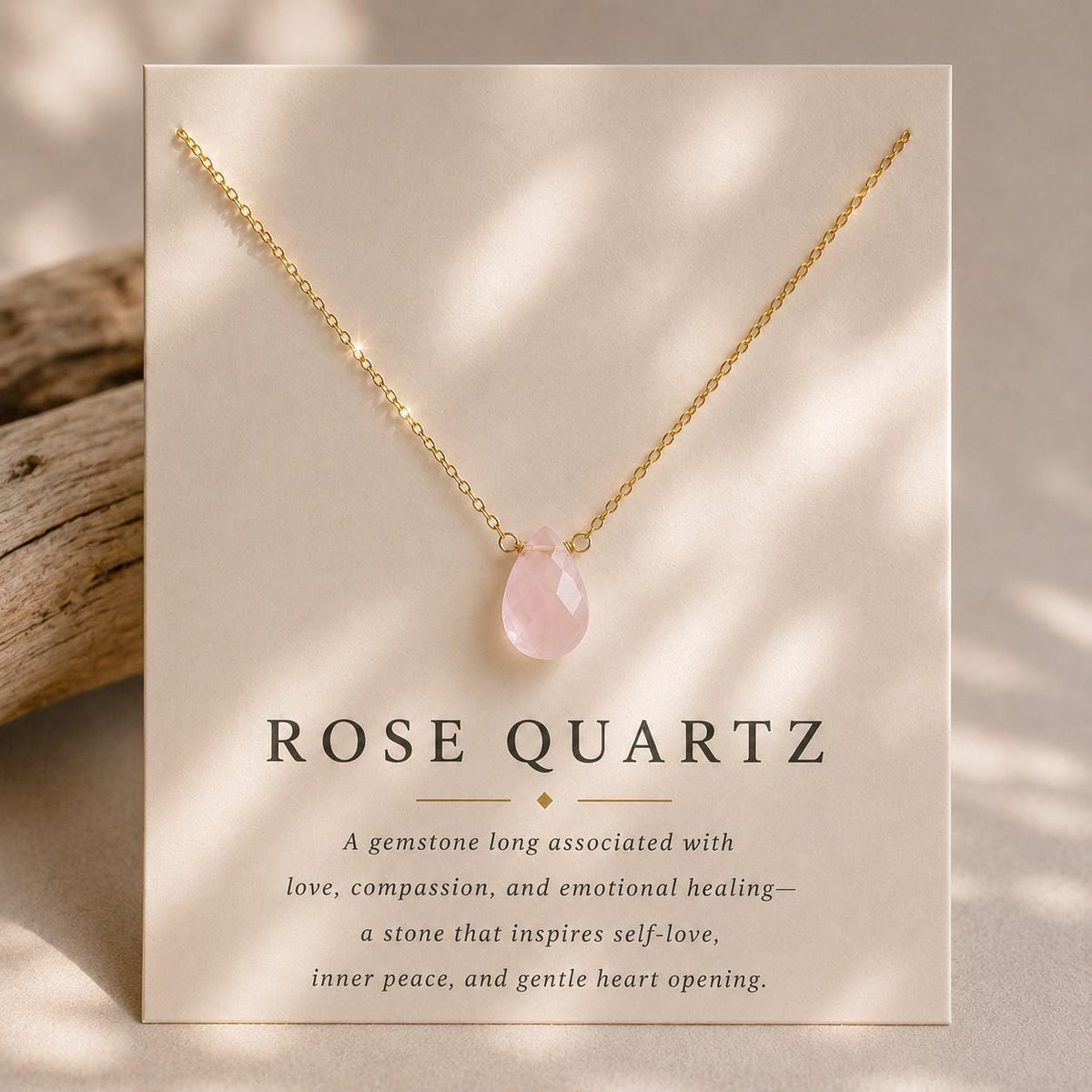 Rose Quartz Teardrop Necklace, October Birthstone Jewelry, Minimalist Pink Gemstone Necklace, Gift for Her