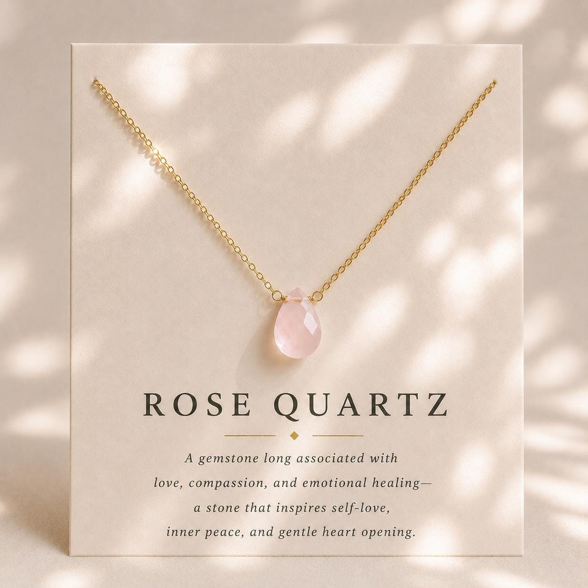 Rose Quartz Teardrop Necklace, October Birthstone Jewelry, Minimalist Pink Gemstone Necklace, Gift for Her