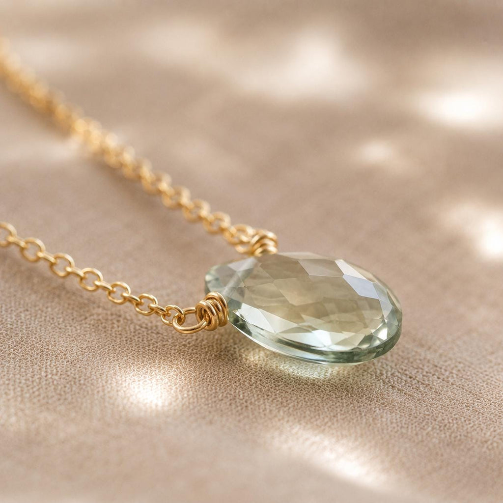 Green Amethyst Necklace, Prasiolite Necklace, Green Gemstone Necklace, Gold Filled Necklace, Minimalist Gemstone Jewelry, Gift for Her