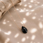 Onyx Teardrop Necklace, January Birthstone Jewelry, Minimalist Black Gemstone Necklace, Gift for Her