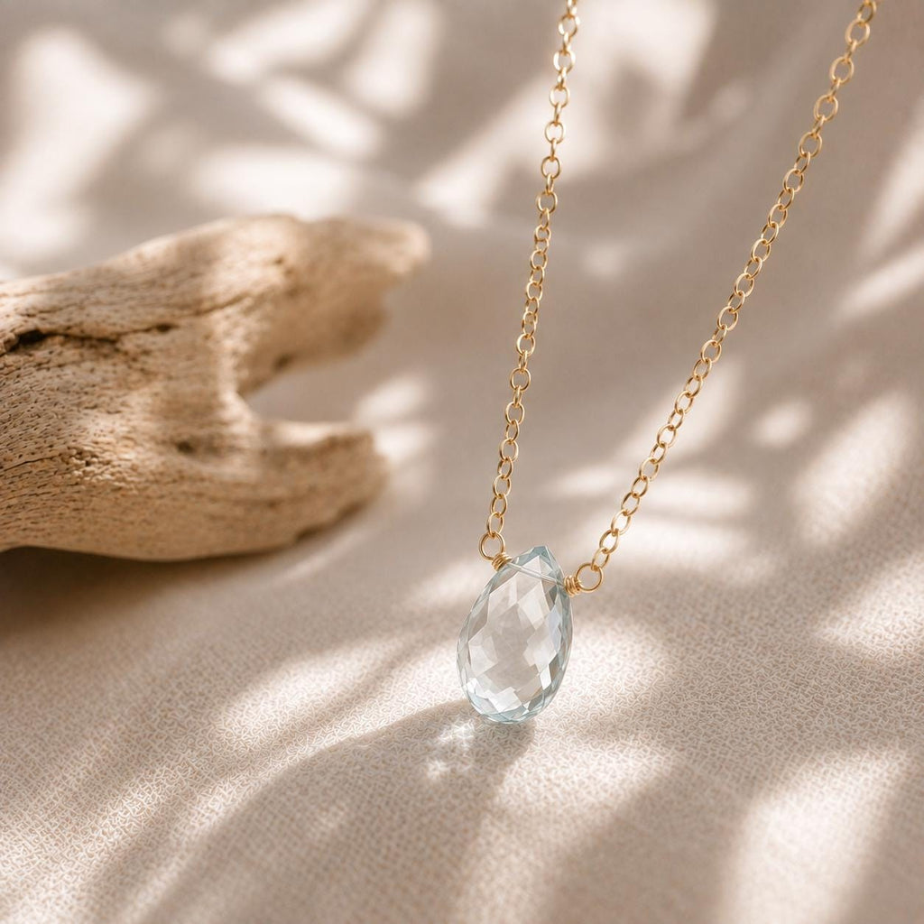 Something Blue Necklace for Bride, Chalcedony Wedding Necklace, Minimalist Bridal Jewelry, Gold Filled Something Blue Gift