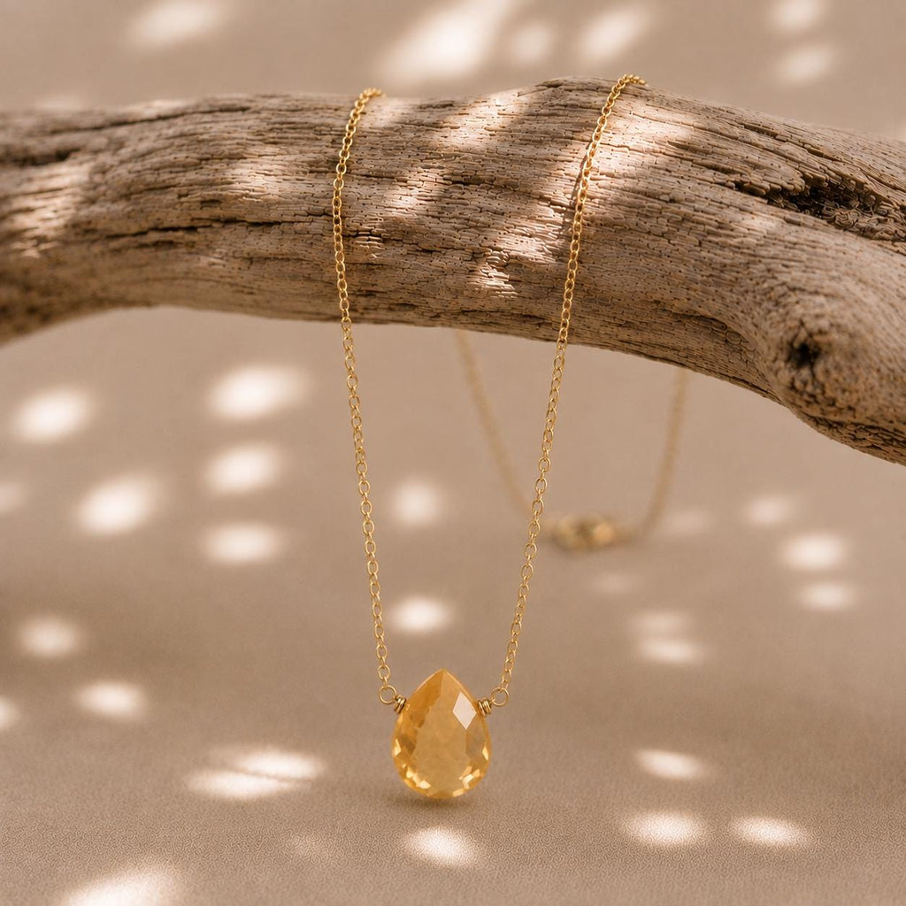 Citrine Teardrop Necklace November Birthstone Jewelry Minimalist Yellow Gemstone Necklace Gift for Her