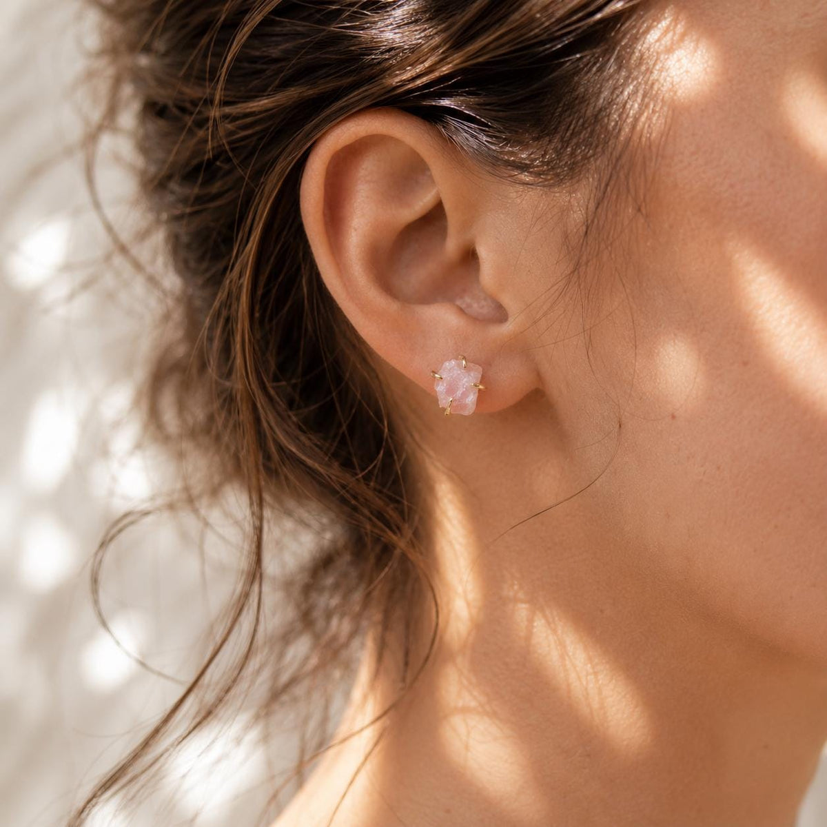 Raw Pink Opal Stud Earrings | Natural Gemstone Earrings | Rough Stone Studs | October Birthstone Jewelry | Gold Pink Opal Earrings