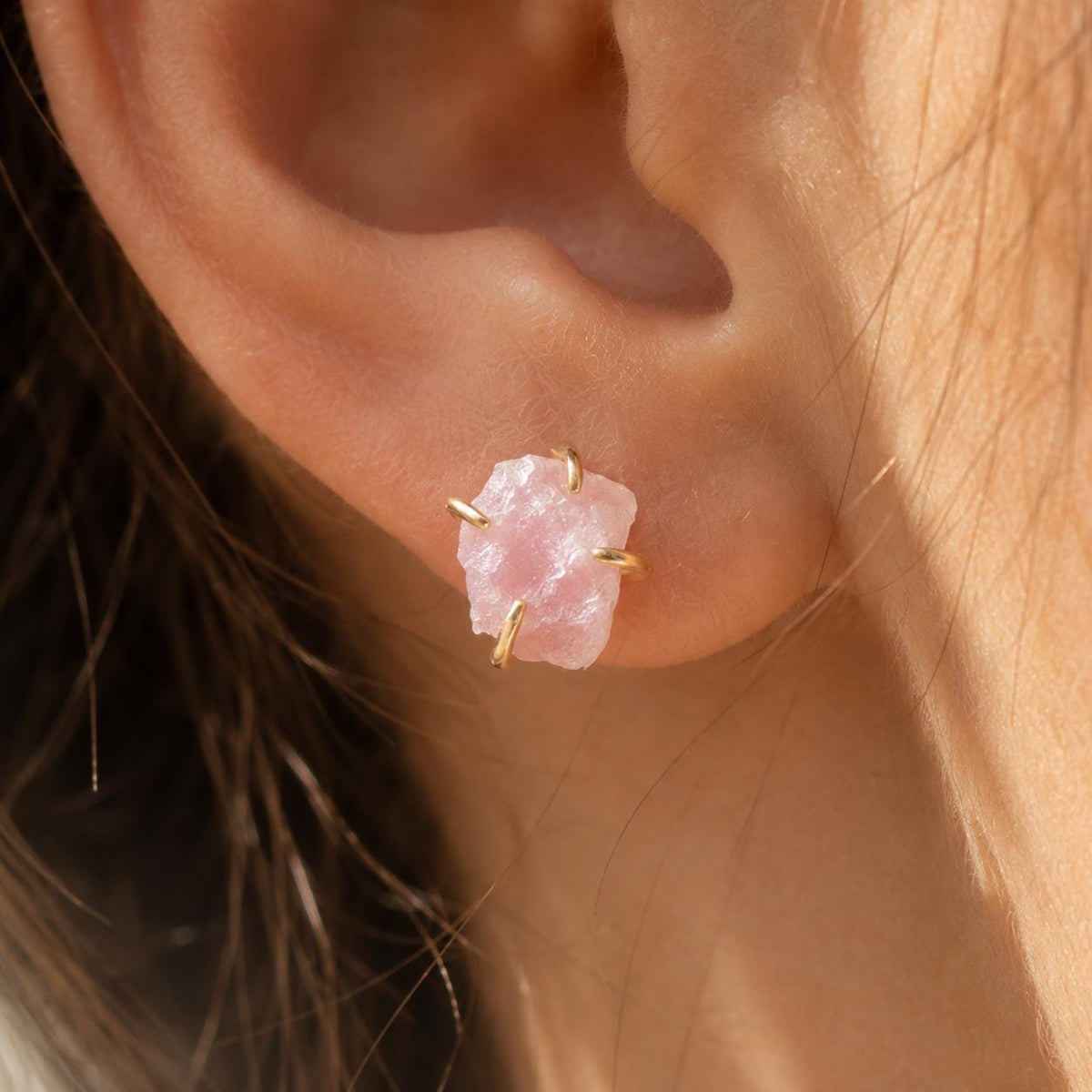 Raw Pink Opal Stud Earrings | Natural Gemstone Earrings | Rough Stone Studs | October Birthstone Jewelry | Gold Pink Opal Earrings