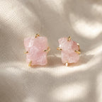 Raw Pink Opal Stud Earrings | Natural Gemstone Earrings | Rough Stone Studs | October Birthstone Jewelry | Gold Pink Opal Earrings
