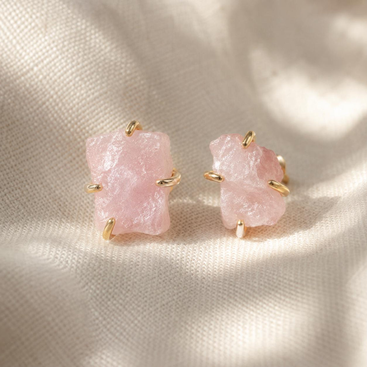 Raw Pink Opal Stud Earrings | Natural Gemstone Earrings | Rough Stone Studs | October Birthstone Jewelry | Gold Pink Opal Earrings