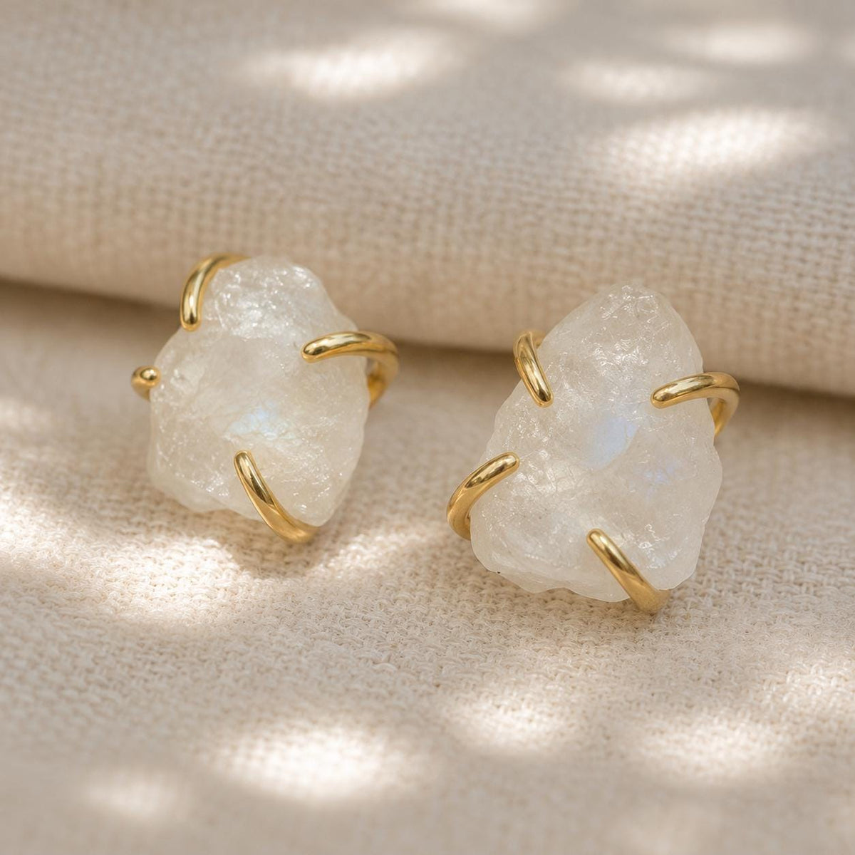 Raw Moonstone Stud Earrings | Natural Moonstone Earrings | June Birthstone Earrings | Rough Gemstone Studs | Gold Crystal Earrings