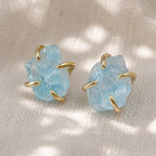 Raw Aquamarine Stud Earrings | Natural Gemstone, March Birthstone (7-10mm)