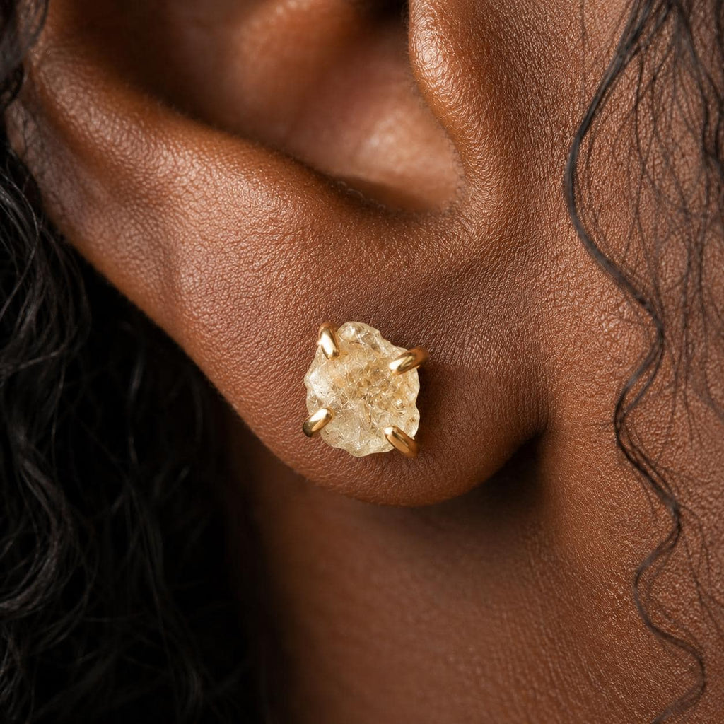 Raw Citrine Stud Earrings | Natural Gemstone, Organic Texture (November Birthstone) 7-10mm