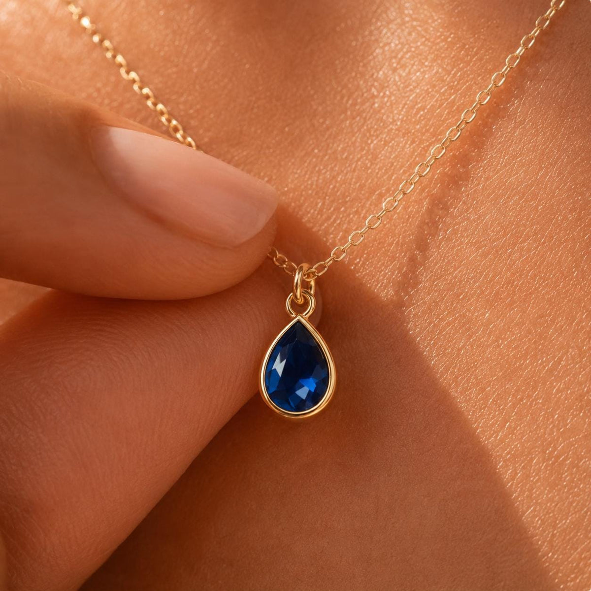Sapphire Teardrop Necklace | Dainty September Birthstone | Minimalist Blue Gemstone Jewelry