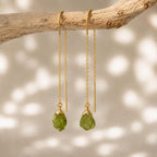 Raw Peridot Threader Earrings | Natural Peridot Gemstone Earrings | August Birthstone Jewelry | Dainty Crystal Earrings
