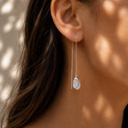 Raw Moonstone Threader Earrings | Natural Moonstone Crystal Earrings | Dainty Gold or Silver Gemstone Earrings | June Birthstone Jewelry