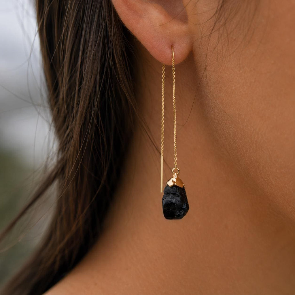 Raw Amethyst Threader Earrings | Natural Amethyst Gemstone | Gold or Silver | February Birthstone Jewelry | Dainty Purple Crystal Earrings