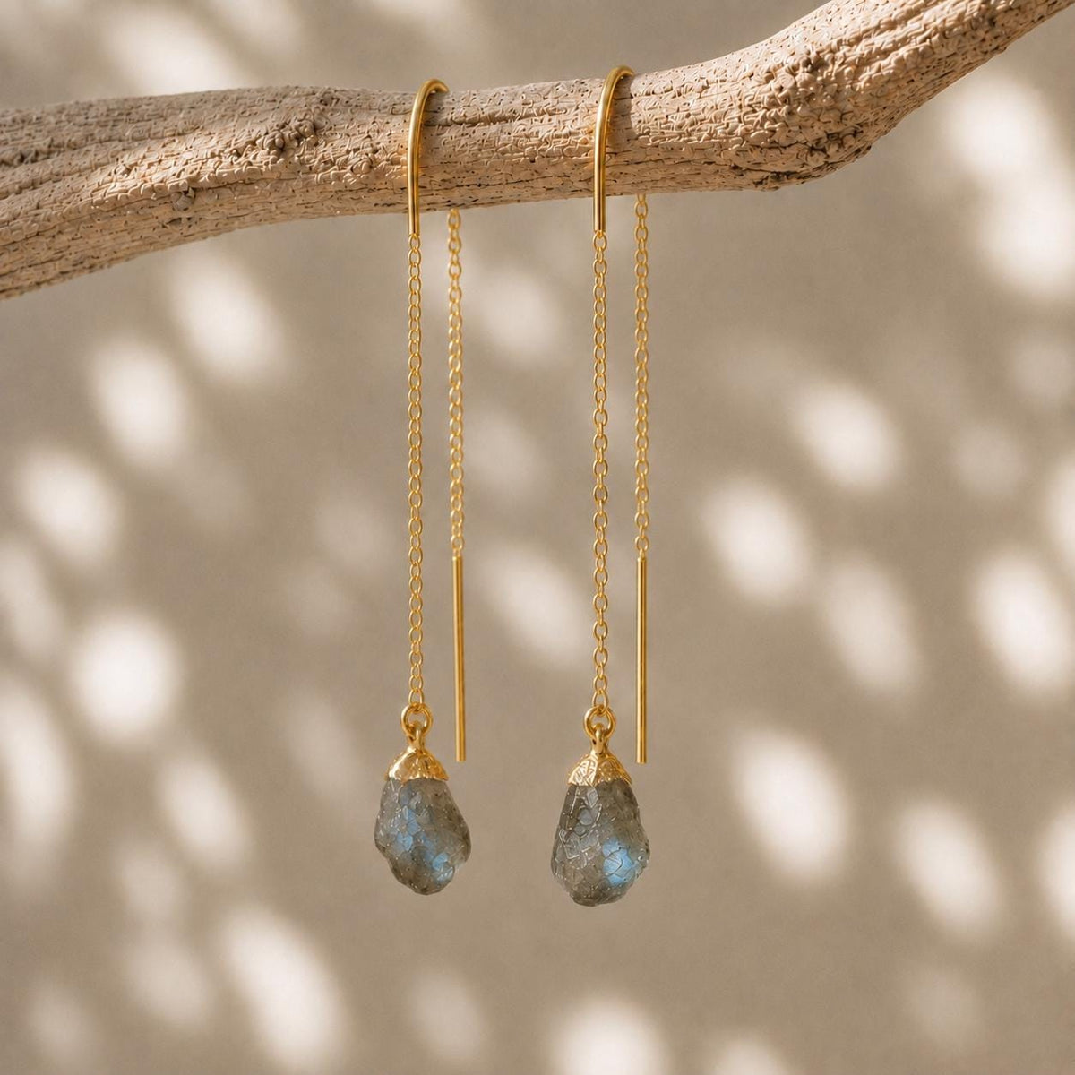 Labradorite Threader Earrings | Raw Gemstone Earrings | Gold Filled Dangle Earrings | Blue Flash Labradorite Jewelry | Minimalist Earrings