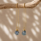 Raw Aquamarine Threader Earrings | March Birthstone Jewelry | Natural Aquamarine | Blue Gemstone Drop Earrings