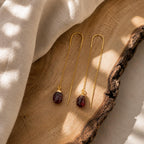 Raw Garnet Threader Earrings | January Birthstone Earrings | Natural Garnet Jewelry | Red Gemstone Dangle Earrings