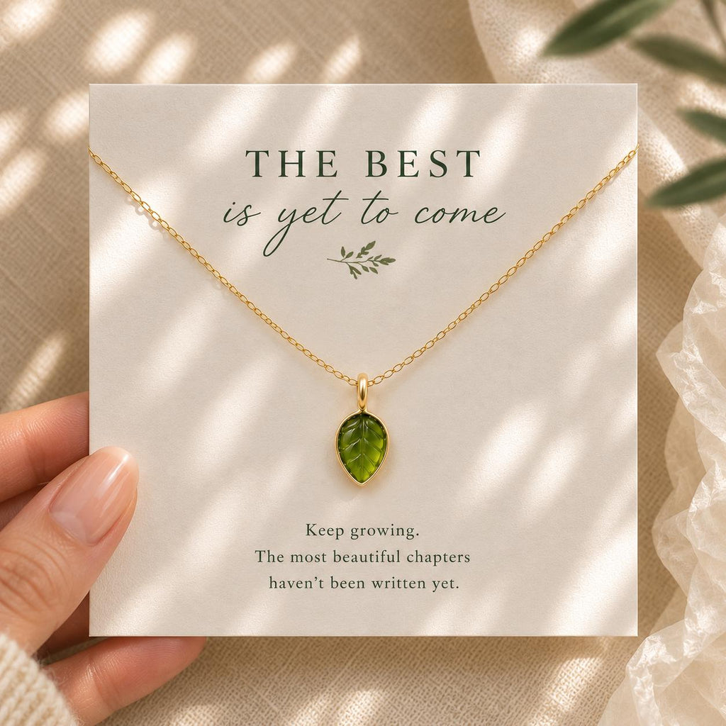 The Best Is Yet to Come Necklace, Peridot Leaf Necklace, Encouragement Gift, New Beginnings Jewelry, Graduation Gift, Inspirational Necklace
