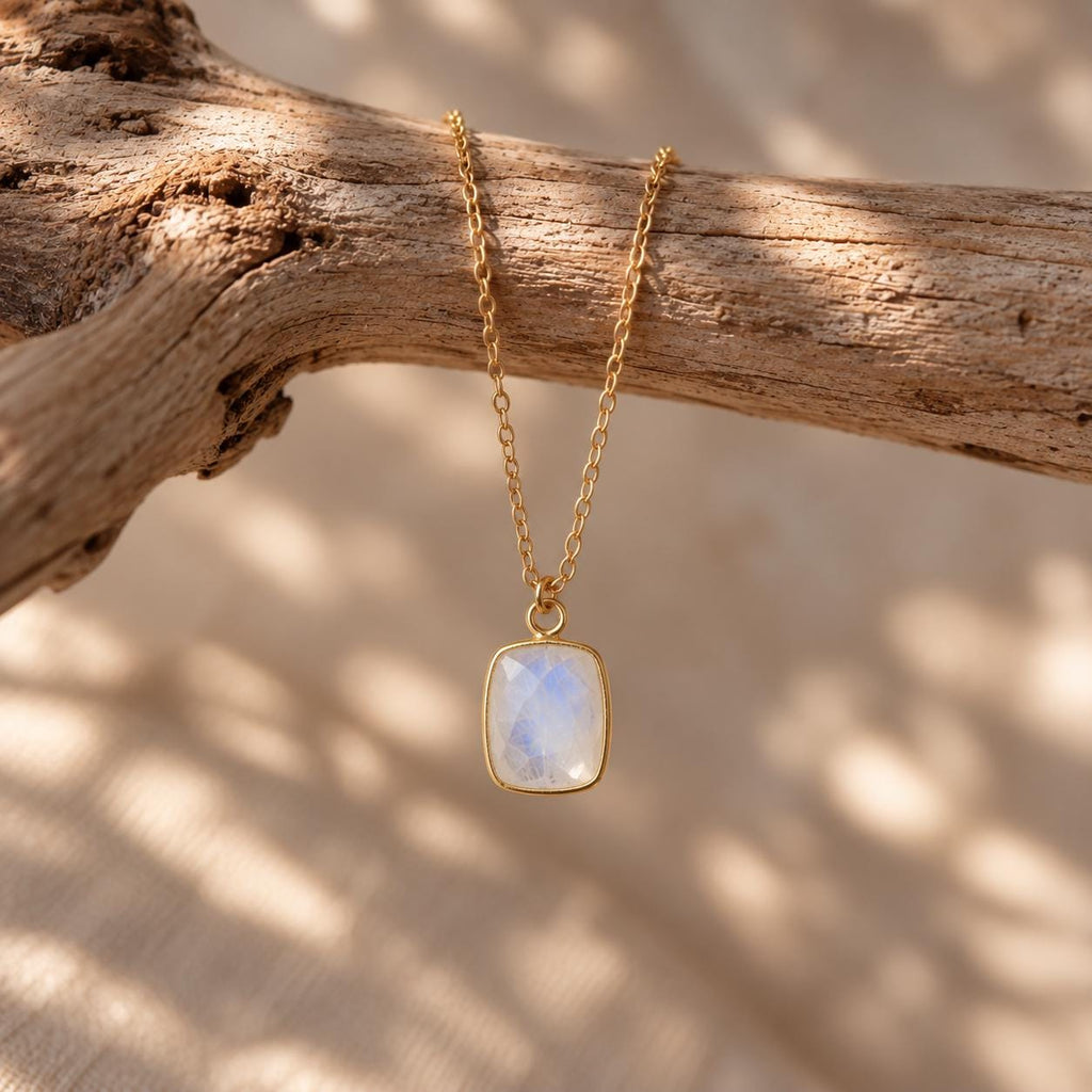 Natural Moonstone Necklace | 10x12mm Moonstone Pendant | Gold Gemstone Necklace | June Birthstone Jewelry | Dainty Moonstone Necklace