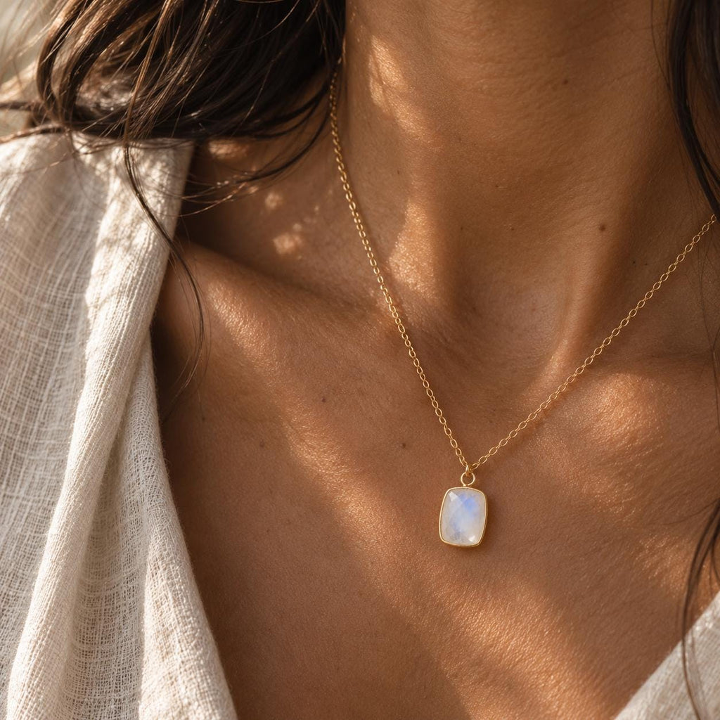 Natural Moonstone Necklace | 10x12mm Moonstone Pendant | Gold Gemstone Necklace | June Birthstone Jewelry | Dainty Moonstone Necklace
