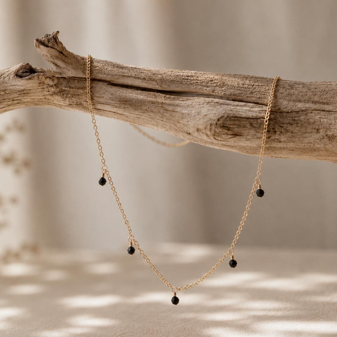 Obsidian Gemstone Necklace • Dainty Layering Necklace • Genuine Crystal • Everyday Jewelry for Women