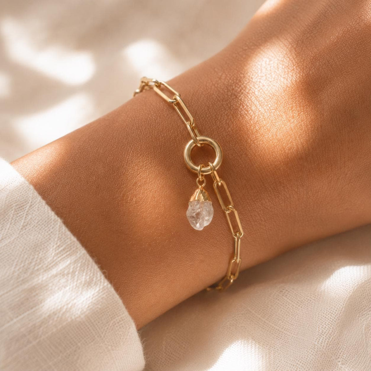 Raw Aquamarine Paperclip Chain Bracelet | Gold or Silver March Birthstone Jewelry | Natural Blue Gemstone Gift for Her