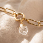 Raw Rose Quartz Bracelet | Gold or Silver Paperclip Chain Bracelet | Natural Pink Crystal Jewelry | Love Stone Gift for Her