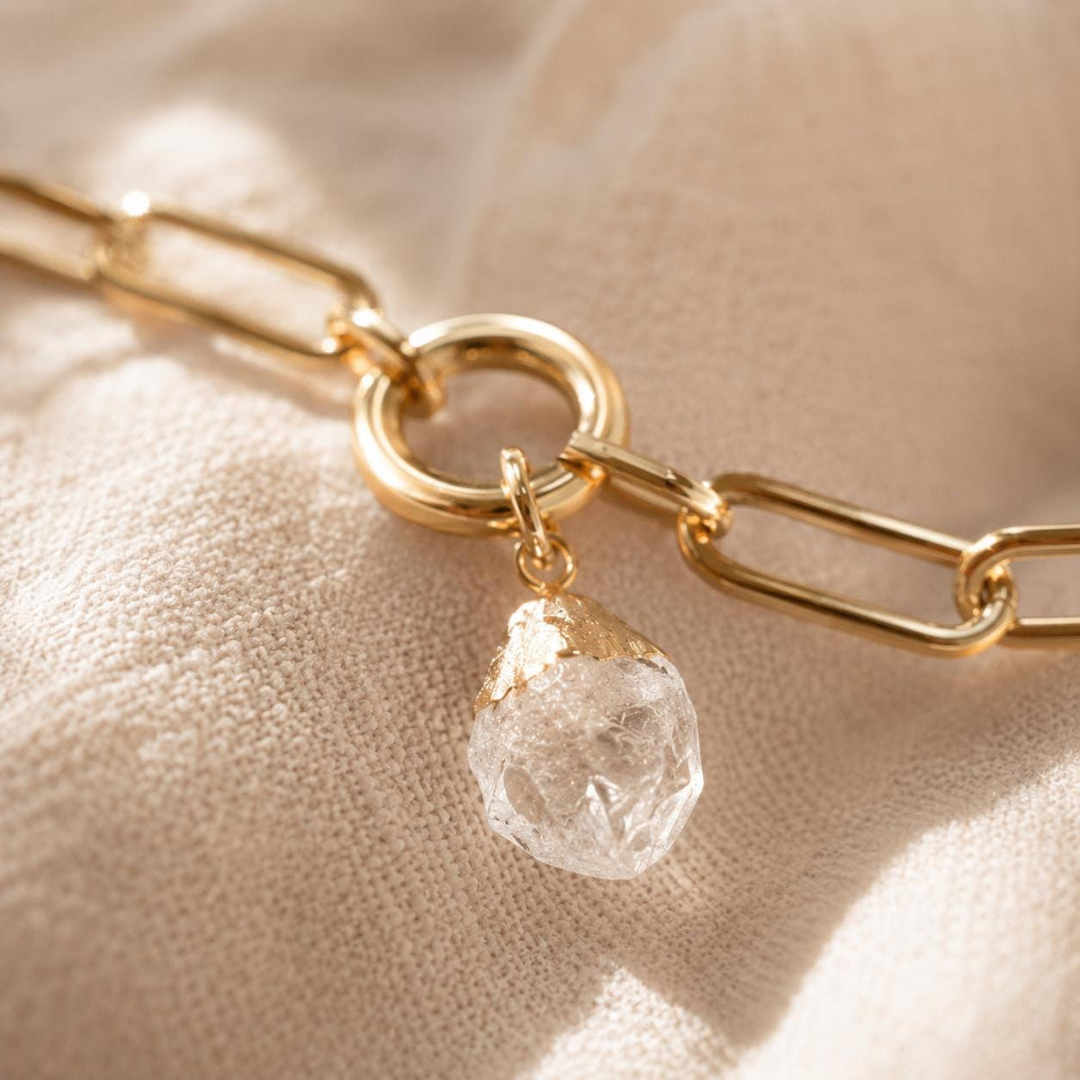 Raw Rose Quartz Bracelet | Gold or Silver Paperclip Chain Bracelet | Natural Pink Crystal Jewelry | Love Stone Gift for Her