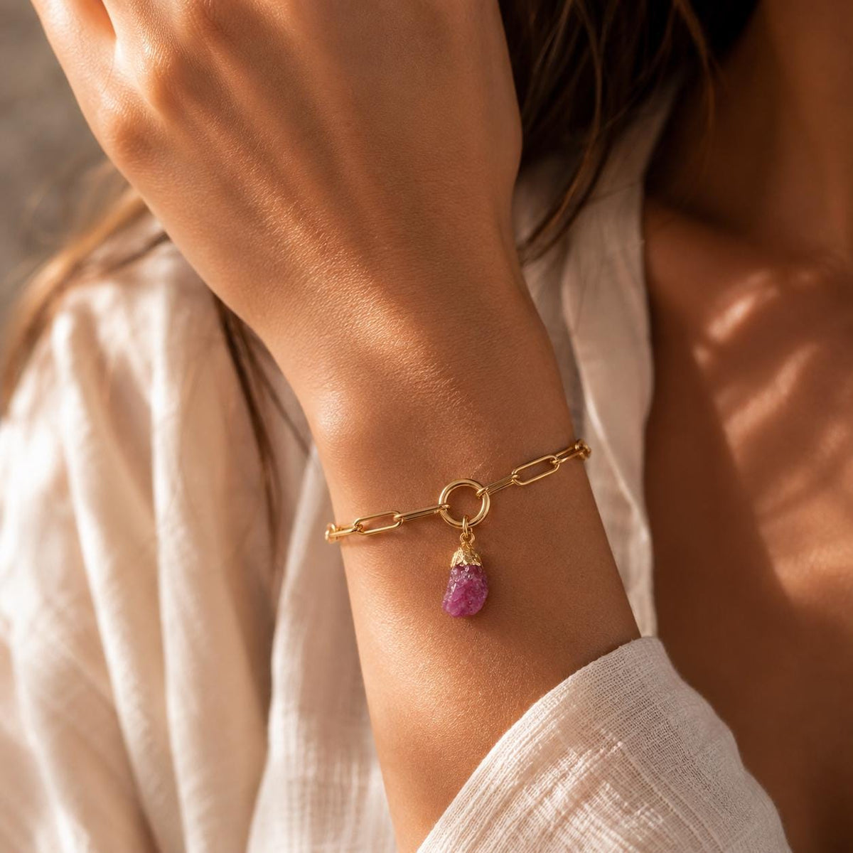 Raw Peridot Birthstone Bracelet | Gold or Silver Paperclip Chain Bracelet | August Birthstone Jewelry | Natural Gemstone Gift for Her