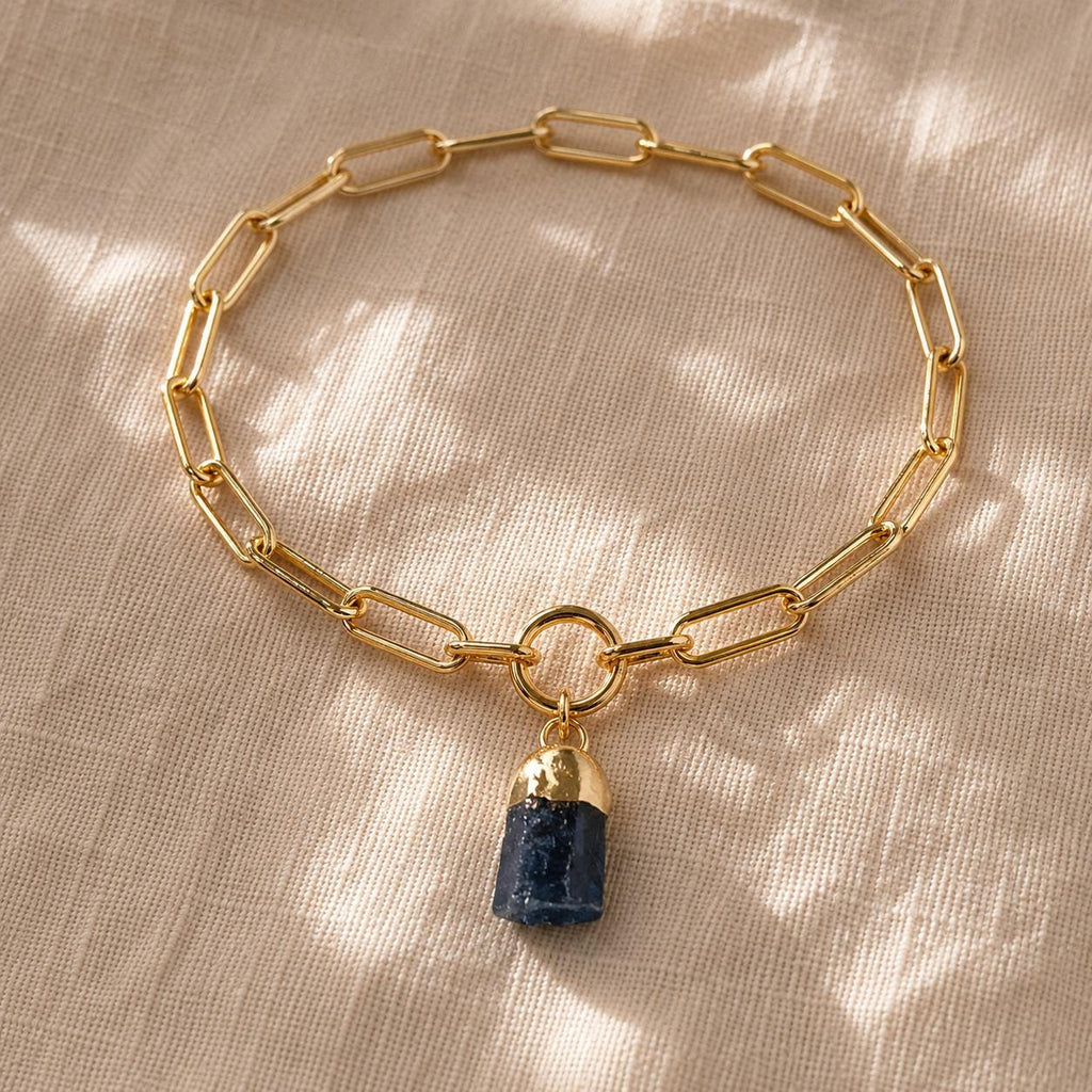 Raw Sapphire Birthstone Bracelet | Gold or Silver Paperclip Chain Bracelet | September Birthstone Jewelry | Natural Sapphire Gift for Her