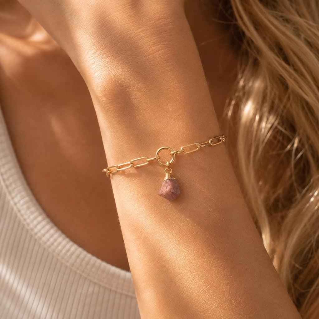 Raw Pink Opal Bracelet | Gold or Silver Paperclip Chain Bracelet | Natural Pink Gemstone Jewelry | October Birthstone Gift for Her