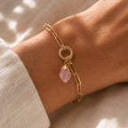 Personalized Raw Gemstone Charm Keeper Bracelet | Choose 1-3 Birthstones | Gold Paperclip Bracelet | Family Birthstone Jewelry