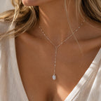 Raw Moonstone Lariat Necklace | Gold or Silver Y Necklace | June Birthstone Jewelry | Gemstone Drop Necklace | Dainty Moonstone Necklace