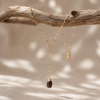 Raw Garnet Lariat Necklace | Gold or Silver Y Necklace | January Birthstone Jewelry | Red Gemstone Drop Necklace | Dainty Garnet Necklace