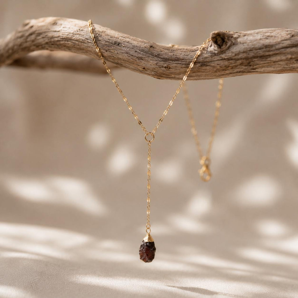 Raw Moonstone Lariat Necklace | Gold or Silver Y Necklace | June Birthstone Jewelry | Gemstone Drop Necklace | Dainty Moonstone Necklace