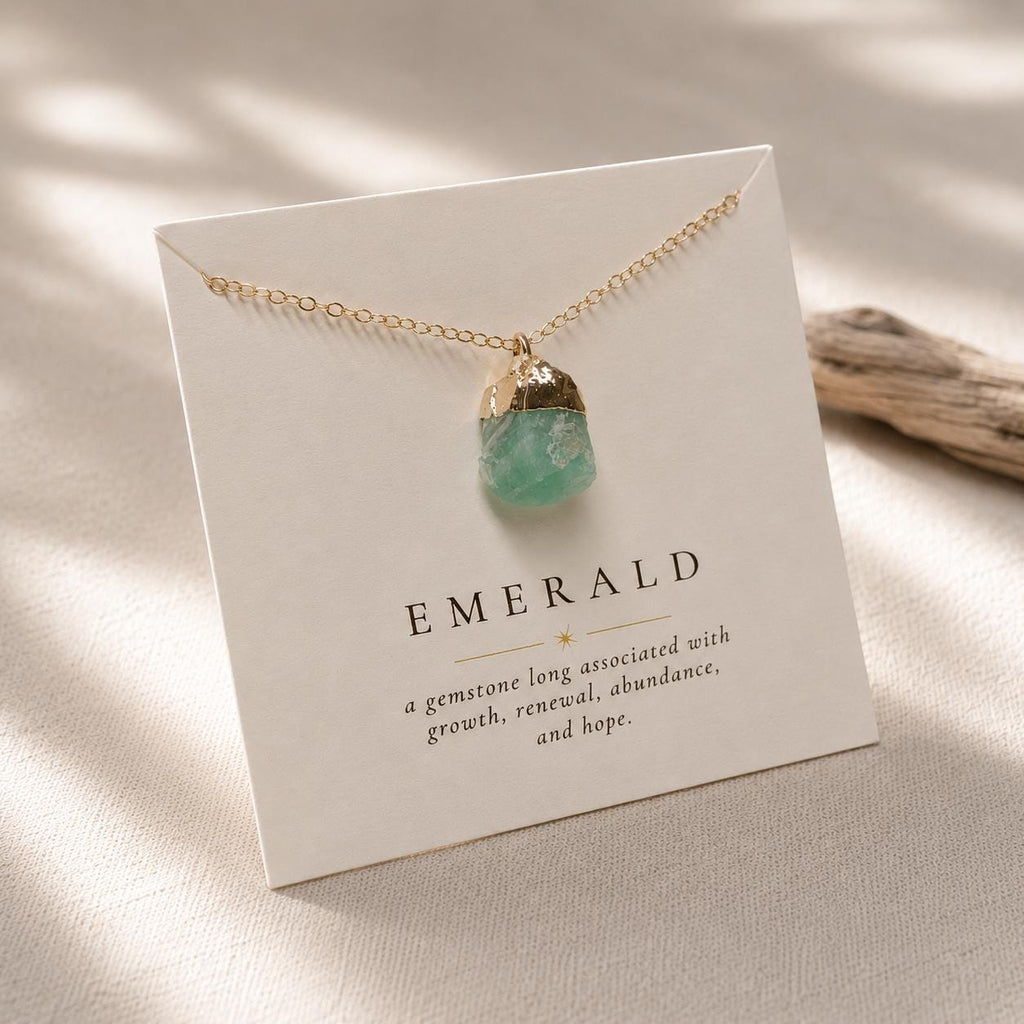 Raw Emerald Necklace, May Birthstone Necklace, Emerald Pendant, Dainty Gemstone Necklace, Meaningful May Birthday Gift for Her
