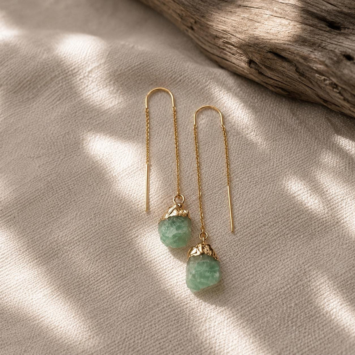 Raw Emerald Threader Earrings | May Birthstone Earrings | Natural Emerald Earrings | Green Gemstone Dangle Earrings