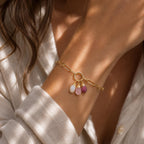 Personalized Raw Gemstone Charm Keeper Bracelet | Choose 1-3 Birthstones | Gold Paperclip Bracelet | Family Birthstone Jewelry