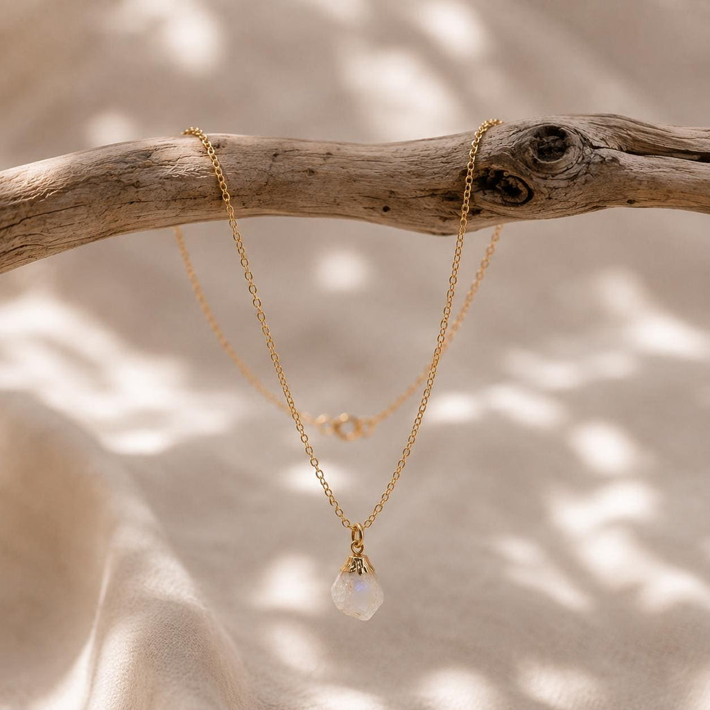 Raw Moonstone Necklace, Moonstone Pendant, Dainty Gemstone Necklace, New Beginnings Gift, Meaningful Gift for Her
