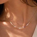 Natural Moonstone Necklace | Peach Moonstone Beaded Necklace | Dainty Gemstone Necklace | June Birthstone Jewelry | Gold Moonstone Necklace