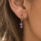 Amethyst Huggie Earrings | Natural Gemstone Gold Hoops | Dainty Purple Gemstone Earrings | February Birthstone Jewelry