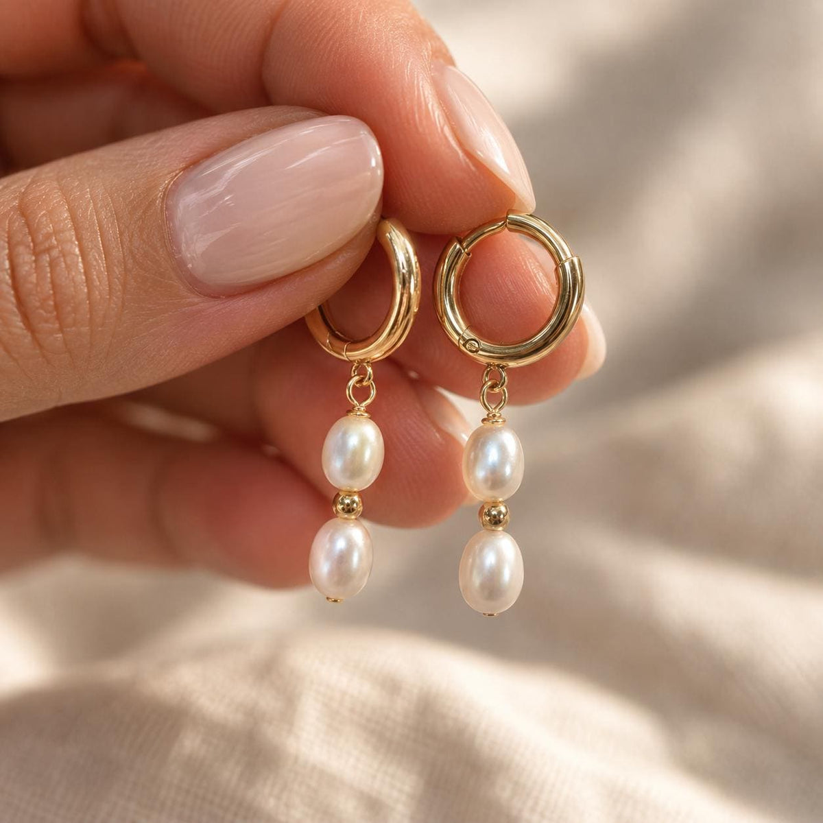 Pearl Huggie Earrings | Freshwater Pearl Gold Hoops | Dainty Pearl Drop Earrings | Minimalist Bridal Jewelry