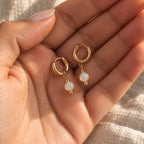 Genuine Natural Opal Huggie Earrings | Ethiopian Opal Gold Hoops | Dainty Opal Drop Earrings | October Birthstone Jewelry