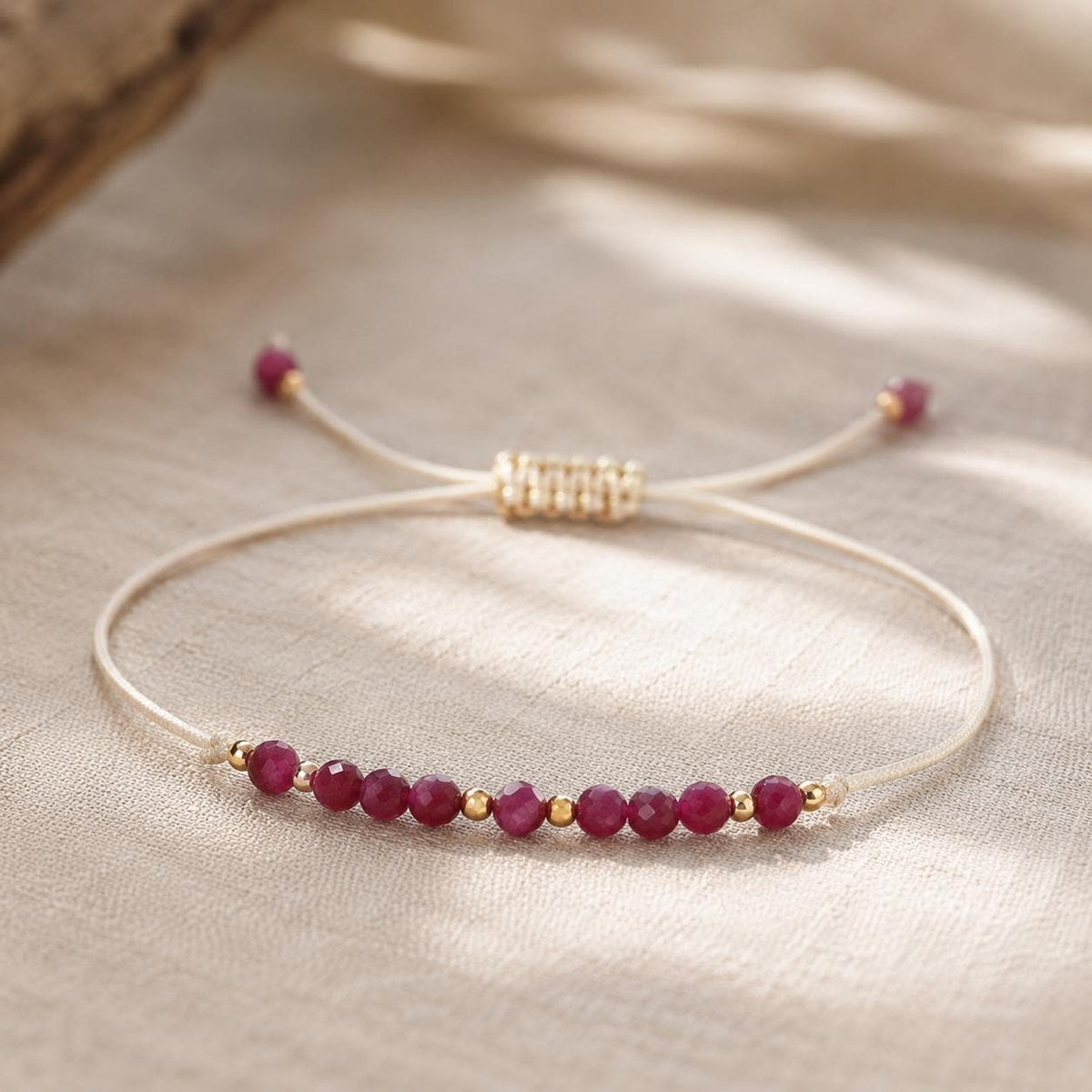 July Birthstone Wish Bracelet | Ruby Gemstone Bracelet | Adjustable Cord Bracelet | July Birthday Gift for Her | Dainty Birthstone Jewelry