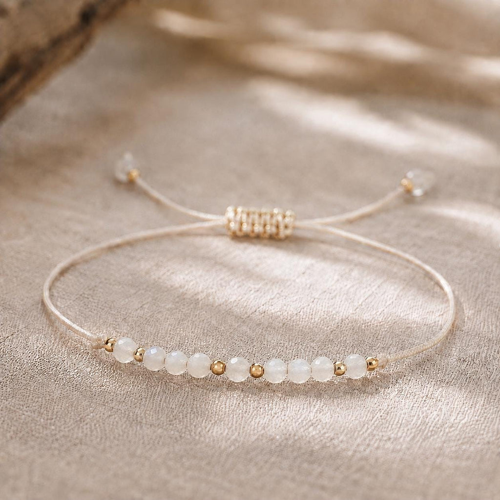 June Birthstone Wish Bracelet | Moonstone Gemstone Bracelet | Adjustable Cord Bracelet | June Birthday Gift for Her | Dainty Jewelry