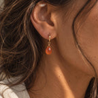 Carnelian Huggie Earrings | Orange Gemstone Gold Hoops | Dainty Carnelian Drop Earrings | Natural Gemstone Jewelry