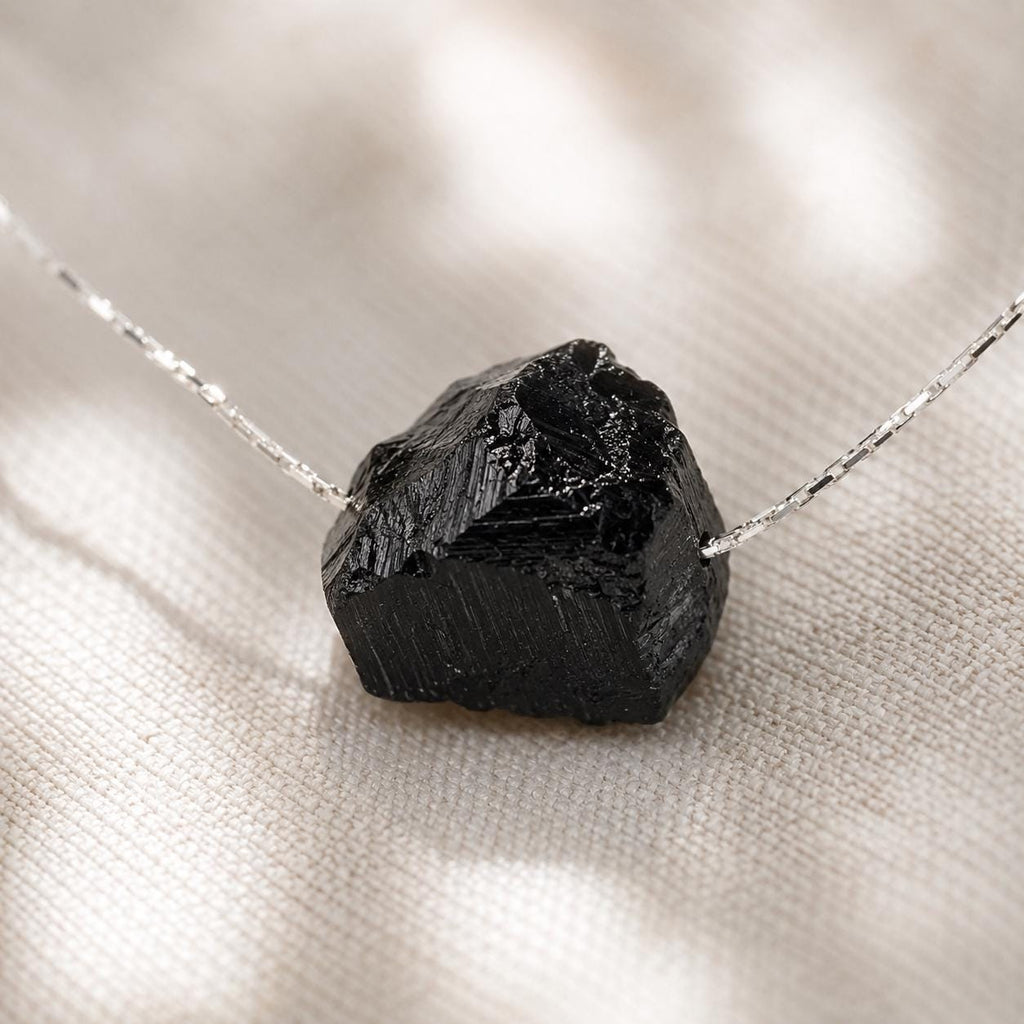 Raw Black Tourmaline Necklace | Gold or Silver Gemstone Necklace | Protection Crystal Jewelry | Dainty Tourmaline Stone