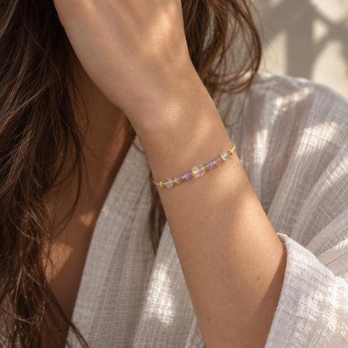 Aquarius Zodiac Bracelet | Natural Gemstone Astrology Bracelet | Amethyst Rose Quartz Aquamarine Clear Quartz | January February Birthday