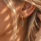 Labradorite Huggie Earrings | Dainty Gemstone Earrings | Gold Huggie Hoops | Labradorite Earrings | Tiny Gemstone Drops