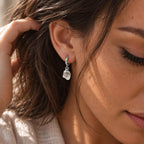 Raw Clear Quartz Huggie Hoop Earrings | April Birthstone Jewelry | Dainty Gold Gemstone Hoops