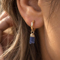 Raw Sapphire Huggie Earrings | September Birthstone Earrings | Gold or Silver Hoops | Blue Gemstone Earrings | Dainty Sapphire Earrings
